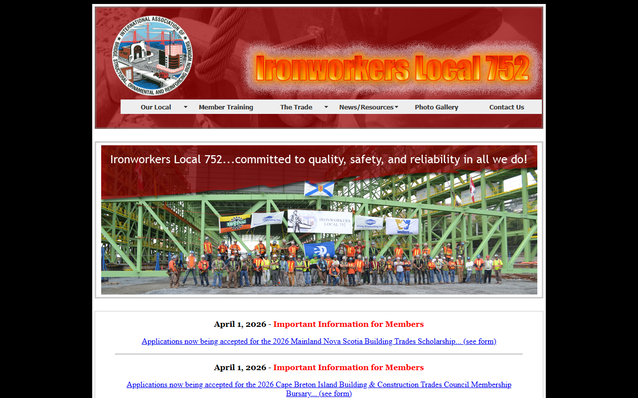 International Association of Bridge, Structural, Ornamental and Reinforcing Iron Workers, Local Union 752 website